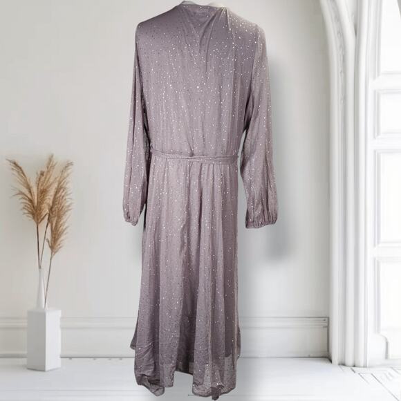 Alfani Glitter Mesh Wrap Dress 2X Silver Long Sleeve Plus Size Party Midi - Picture 4 of 14